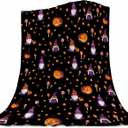 Halloween Blanket Cute Gnome Pumpkin Black Blanket Halloween Lightweight Throw Blanket for Women Kids Soft Cozy Fleece Couch Living Room 40x50 inches