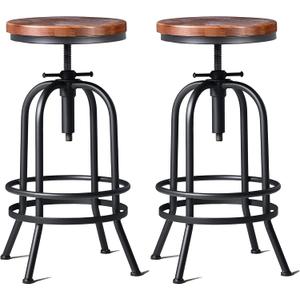 32 inch Vintage Industrial Bar Stool-Metal Wood Swivel Bar Stool-Retro Bar Height Stool-Counter Height Adjustable Kitchen Stools-Set of 2-Extra Tall Pub Height 26-32 Inch,Fully Welded(Black(2pcs))
