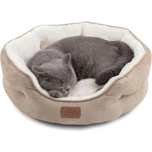 Bedsure Dog Beds for Small Dogs - Round Cat Beds for Indoor Cats, Washable Pet Bed for Puppy and Kitten with Slip-Resistant Bottom, 20 Inches, Camel