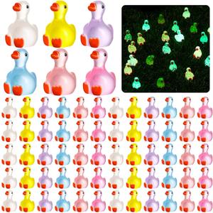 60 Pcs Mini Figurine Bulk Glow in The Dark Resin Miniature Silly Goose Table Desk Decoration Micro Tiny Animal Ornament for Shower Landscape Cake DIY Craft Accessories