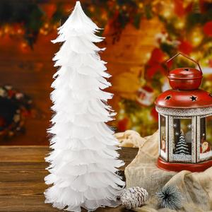 Liliful 1 Pcs Christmas White Feather Tree with Glitter Tips 12'' Table Top Feather Christmas Tree Xmas Trees Tabletop Decorations Centerpieces for Winter Wedding Party Shelf Home Decor