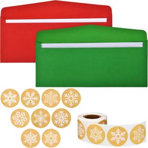 80 Pieces Number 10 Envelopes with 100 Pieces Christmas Kraft Snowflake Stickers Valentine's Day Stickers for Festive Letters Holiday Mail Gift Supplies (Classic Style)