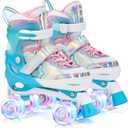 SULIFEEL Rainbow Unicorn 4 Size Adjustable Roller Skates for Girls Boys for Kids Ages 3-5 5-8 6-12 Children Skates Indoor Outdoor, Size L