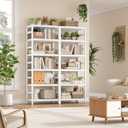 FOTOSOK 6-Tier Bamboo Shelf, Bamboo Bookcase with Adjustable Shelves, Free Standing Storage Shelf Unit, Plant Flower Stand for Bathroom, Kitchen, Home Office, White, 10.2D x 23.6W x 63.4H in