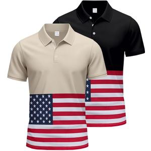 Golf Shirts for Men 2 Pack Print American Flag Short Sleeve Dry Fit Moisture Wicking Performance Polo Shirts (XXXL)