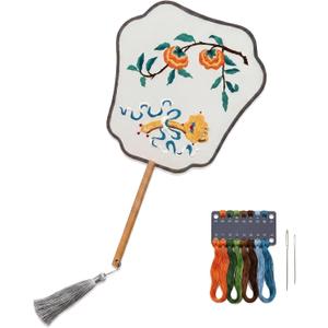 QIZUOLIFE Chinese Embroidery Fan Kit for Beginners, 12.99 x 8.66 inches