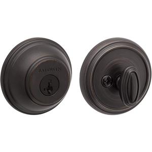 Baldwin Round, Single Cylinder Front Door Deadbolt Featuring SmartKey Re-key Technology and Microban Protection, in Venetian Bronze