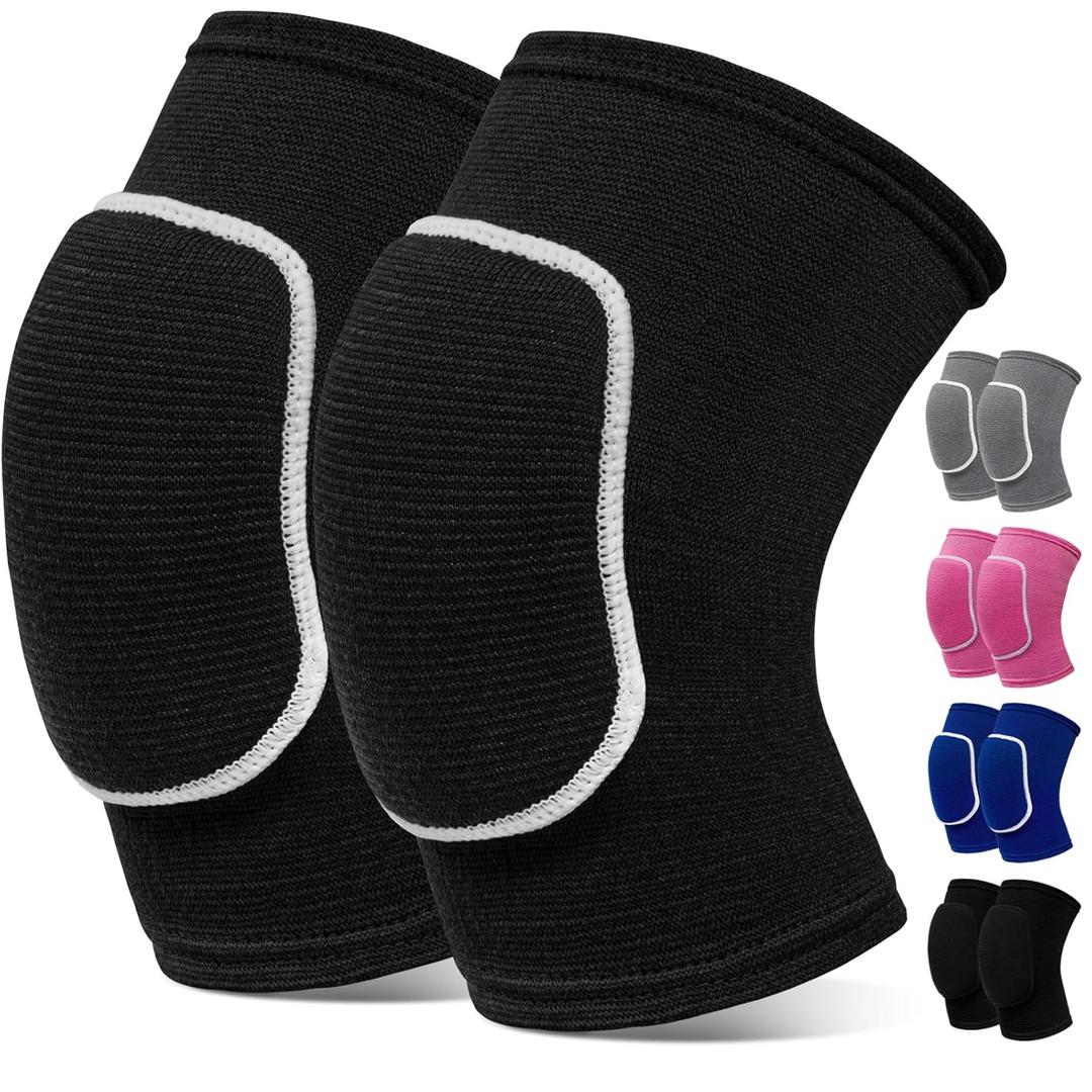 Volleyball Knee Pads, Knee Pads for Women, Men, Kids, Girls, Knee Brace for Basketball Volleyball Football Dance Yoga Tennis Running Cycling Workout Climbing (Black White, Medium)