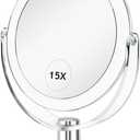 CLSEVXY Vanity Makeup Mirror with Stand, 1X/15X Magnification Double Sided 360 Degree Swivel, Portable Table Desk Counter top Magnifying Mirror, Tabletop Mirror for Bedroom or Dorm Room, 6.25 Inch (Transparent)
