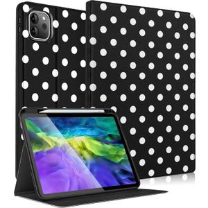 Wazzasoft for iPad Air 11 Inch M4 2026/M3 2025/M2/Air 5th/4th,for iPad Pro 11 Inch(4th/3rd/2nd/1st Gen) - Smart Folio Case (Auto Wake/Sleep) with Build-in Pencil Holder for Apple Tablet,Polka Dots
