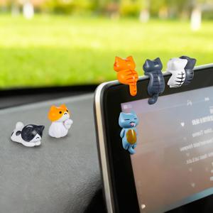 JJUNW 6 Pcs Car Decor Figurines, Cute Mini Resin Cat Ornaments for Car Dashboard Decorations, Fun Cars Accessories Interior for Rearview Mirror Cat Decor for Home Office Desk