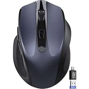Wireless Mouse for Laptop, 2.4GHz Computer Mouse with USB-A Port &USB-C Adapter, Cordless Office Mice with 6 Buttons & 3 Level DPI for Small to Medium Hands, Work with PC, Desktop, Tablet - M21