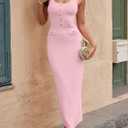 PRETTYGARDEN Women's 2025 Summer Bodycon Maxi Dresses Sleeveless Buttons Knit Spring Elegant Wedding Guest Cocktail Dress (Pink,X-Large) (Pink)