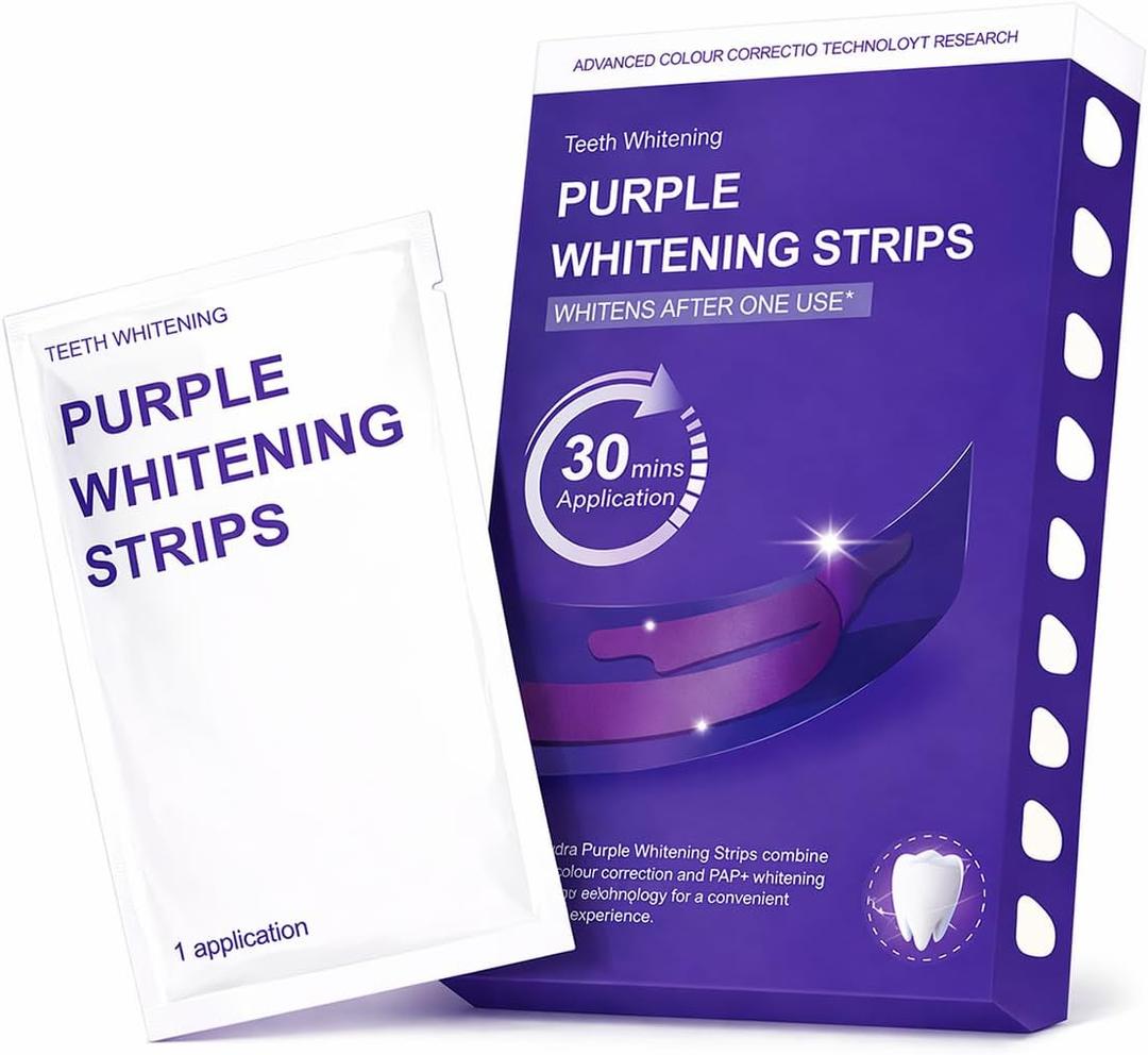 Purple Teeth Whitening Strip - Mild Whitening Solution that Effectively Removes Difficulty Caused by Smoking, Drink, and Coffee. Quick & Effect, Home Whitening Program (14 PCS)