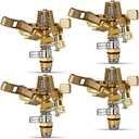 Ferraycle 4 Pieces 1/2 Inch Brass Impact Sprinkler Head with Nozzles Heavy Duty Adjustable 0-360 Degrees Impulse Sprinkler Head Lawn Watering for Yard Irrigation