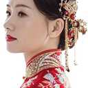 Women Gold Butterfly Hair Comb Traditional Chinese Wedding Headdress Accessories Red Pearl Stick Head Jewelry Bridal Headpiece