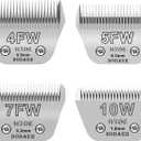 4 Pack Detachable Pet Dog Grooming Blades-Size 10W+7FW+5FW+4FW Dog Grooming Wide Blade,Cutting Length 1/16 in -3/8 in1.5mm-9.5mm,Compatible with Most Andis,Oster A5,Wahl km10 Clippers (Silver)