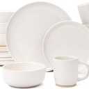 OTAGO 16-Piece Stoneware Dinnerware Set for 4 with Mugs, Plates and Bowls Sets with Partially Unglazed Base, Scratch Resistant Ceramic Dish Set, Microwave & Dishwasher Safe for Kitchen,White