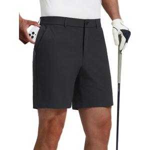 baleaf Men's 7''/9''Golf Shorts Causal Dress Work Zipper Pockets (Black, L)