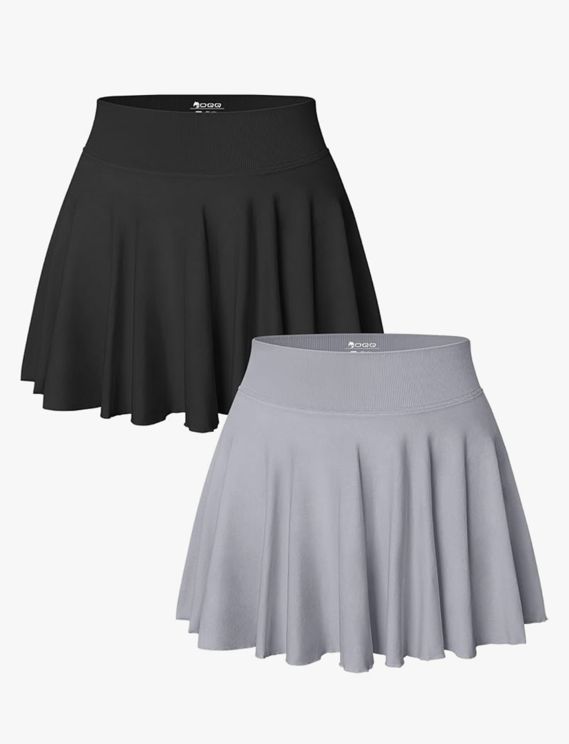 OQQ Women 2 Piece Skirts 2 in 1 Flowy Basic Versatile Stretchy Flared Casual Mini Skirts Size L