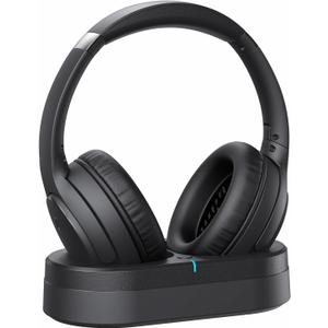 Wireless Headphones for TV Watching, TV Headphones Wireless for Seniors, Bluetooth 5.4 Headphones for TV with Versatile Transmitter Charging Dock, Instant Audio Sync for Parents, Glossy Black