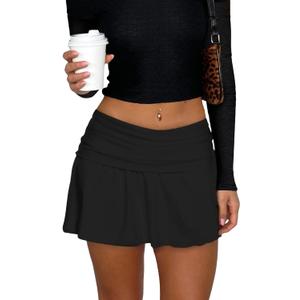 Hafailia Women's Foldover Skort Low Rise Y2k Pleated Mini Skirt Black XS (Black, XS)