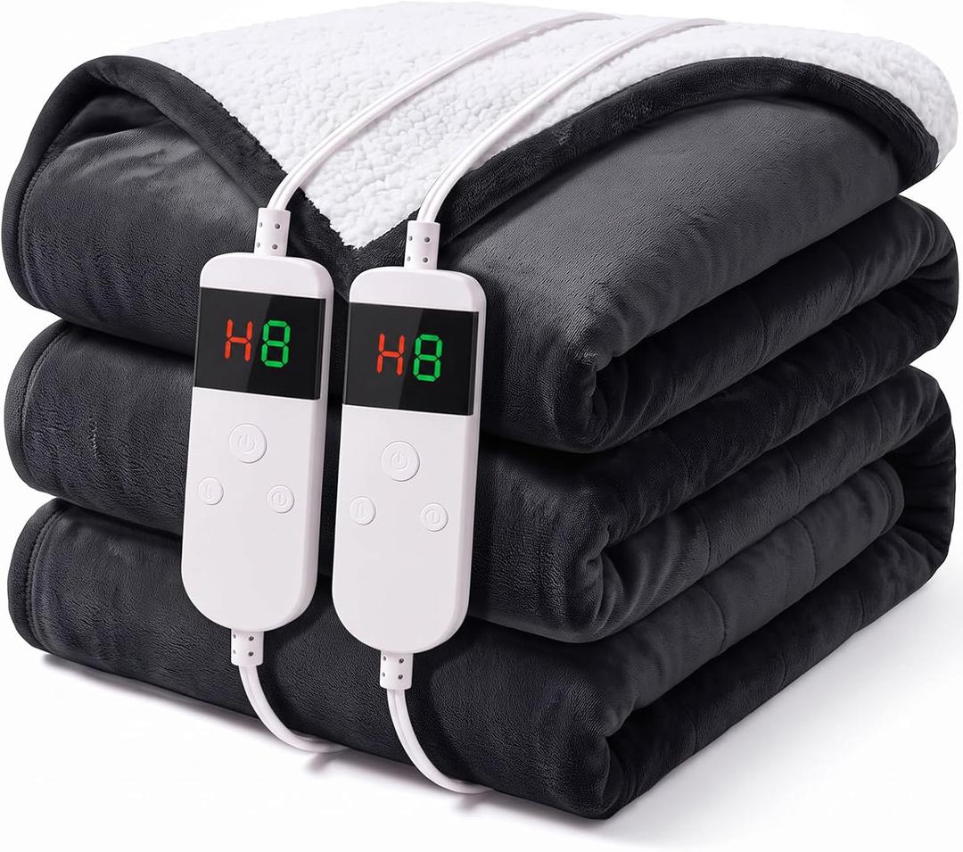 Electric Heated Blanket Queen Size 84''x90'' Machine Washable
With 10 Heating Levels & 8h Overheat Auto Off, Soft Flannel & Sherpa Blanket Comfy Warmth For Cold-Night Sleep