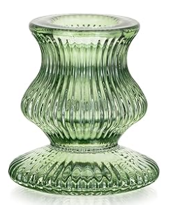 Romadedi Glass Candle Holders for Candlestick - 10 Pcs Green Ribbed Tapered Candle Holder Decor for Table Centerpiece Christmas Party Living Room Dinner Advent
