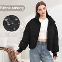 Womens Winter Cropped Puffer Jacket Coat Casual Quilted Baggy Long Sleeve Zip Down Jackets Outerwear (Black, M)