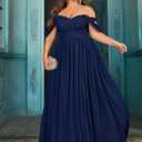 Women's Daily Plus Size Dresses A Line Chiffon Wedding Guest Bridesmaid Maxi Dress Prom Evening Party Cocktail Gown (Blue, XL)