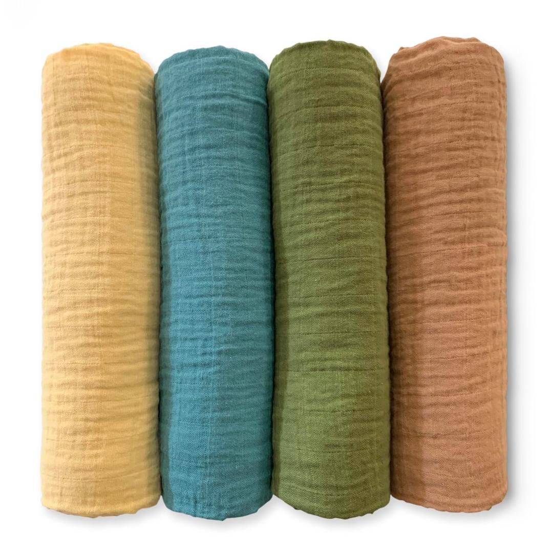 SwaddleDesigns Cotton Muslin Swaddle Blankets for Babies, Set of 4, Neutral Receiving Blankets for Newborn, Baby Registry & Gift, 46x46 inches, Patagonia