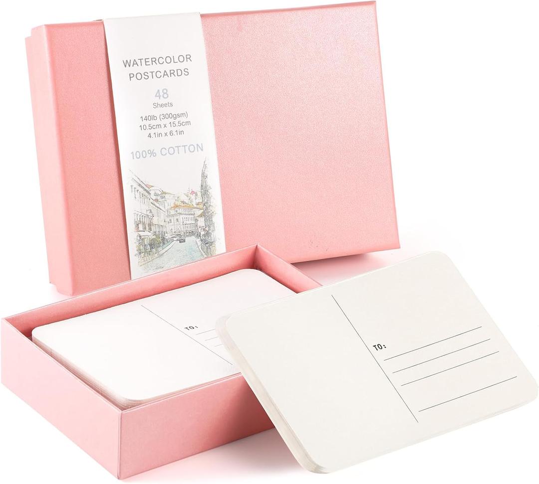 Prudiut 48 Sheets 4x6 Watercolor Postcards, 140lb/300gsm Blank Postcards Watercolor Paper Cards Art Supplies Valentine Gifts for Painting, DIY, Mailing, Invitations, Greeting Cards (Pink)