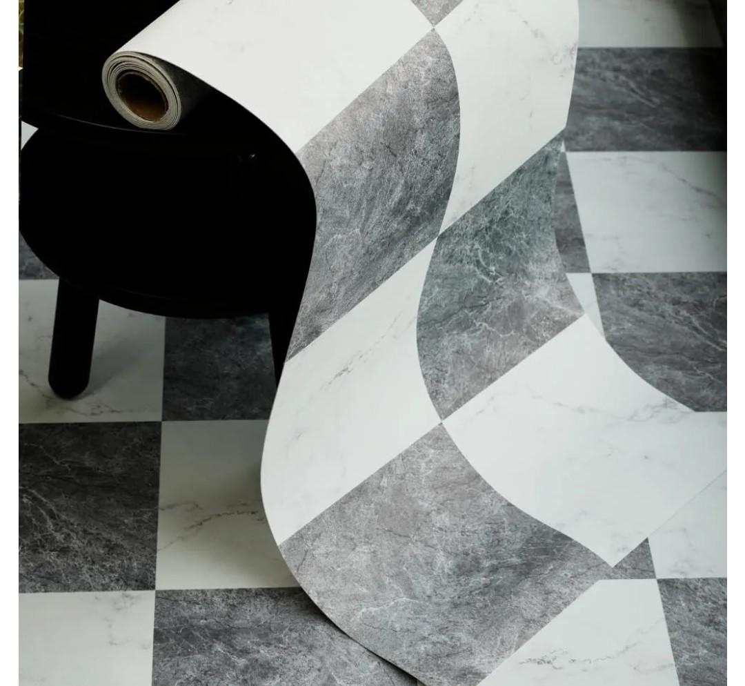 Checkered Peel and Stick Vinyl Flooring Roll – 15.7"x 236" Matte Finish Self Adhesive Floor Paper with Wear Layer, Covers Old Floors, Quick Fix for Flooring Jobs, 1-Person Update for Kitchen, Bathroom