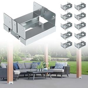 FMhotu 10 PCS 6x6 Galvanized Post Base for Concrete, Internal 5.5"x5.5", Adjustable Aluminum-zinc Plated Steel Deck Post Anchor Base, Post Base Holder with 1" Standoff for Deck Gazebo Pergola Porch