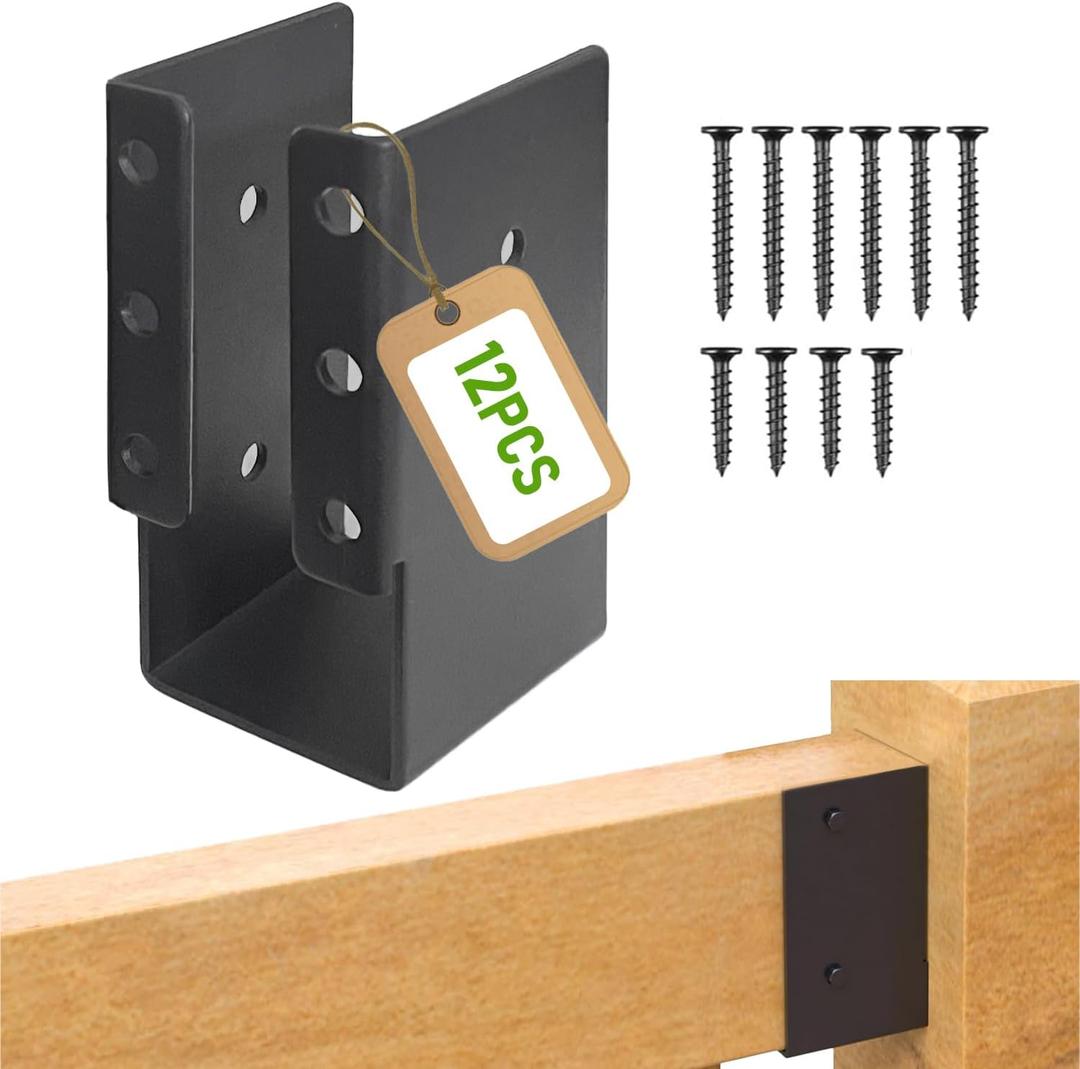 Concealed Joist Hangers, 12 Pcs, 2"x4" Outdoor Joist Bracket, Q235B Steel Powder Coated Flange Brackets with Screws, for Beam, Swing, Handrail, Fence.