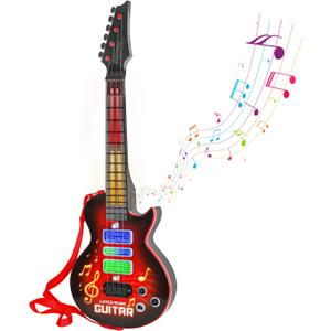 M SANMERSEN Kids Guitar Toddler Toys Guitar for Kids 3 4 5 Year Old Electric Musical Toy Guitars with 4 Strings Strap Light Up Boys Girls Gifts (Red)