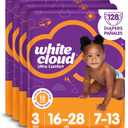 White Cloud Ultra Comfort Diapers, Size 3, 16 28lbs, 4 Packs of 32 = 128 Diapers