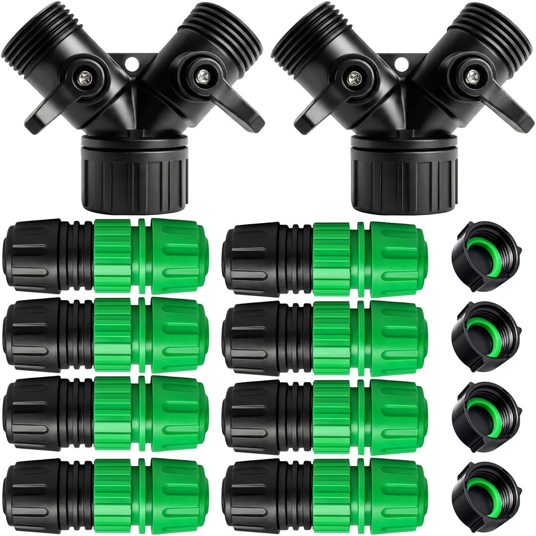 Soaker Hose Fittings Expansion Kit – Extend & Repair Irrigation System, Leak-Resistant Lock Nut Connectors, Hose Splitter with Valve, Couplers & End Plug for 1/2 Inch Tubing