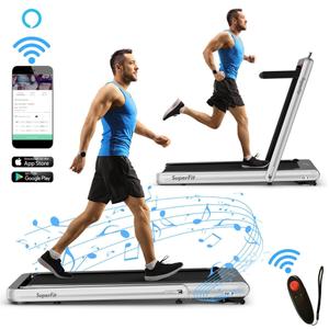  SuperFit 4.75HP 2 in 1 Folding Treadmill W/Remote App Controll Silver