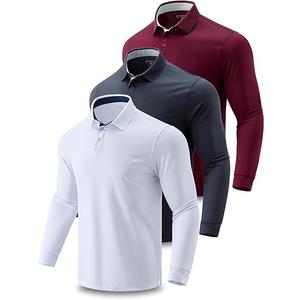 3 Pack: Dry Fit Long Sleeve Polo Shirts for Men, Athletic Collared Golf T-Shirts Performance Tops (XX-Large)