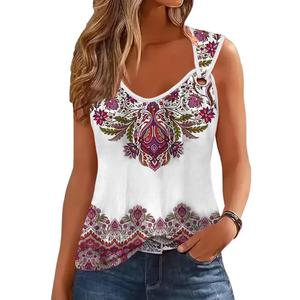 ETCYY NEW Womens Tank Tops 2026 Trendy Summer T Shirts V Neck Sleeveless Casual Loose Blouses (XX-Large, Redflorer)