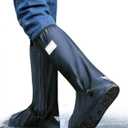 Waterproof Shoe Covers for Rain, Outdoor Cycling Non-Slip Rain Boots Covers Foldable Reusable Overshoes with Reflector for Women & Men (Large, Black)