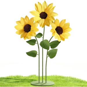 Mverse Paper Giant Sunflowers (Set of 3) - Large Paper Flowers with Freestanding Metal Base for Wedding Backdrop, Event Photo Booth Prop, Birthday Party Decor & Store Display