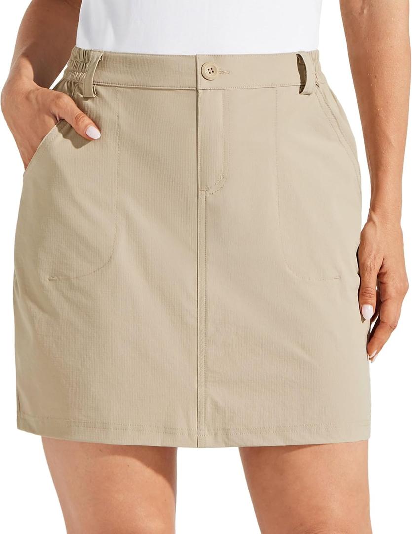 Willit Women's Skorts Golf Casual Skort Skirts UPF 50+ Quick Dry Zip Pockets Outdoor Hiking (Khaki)