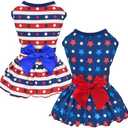 Vehomy 1 Pack 4th of July Dog Dress Independence Day Puppy Cat Dresses USA Flag Pet Clothes Costume Dog Stripes Stars Outfits Skirts for Small Medium Dogs M
