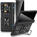 VEGO for Samsung Z Fold 6 Case with Built-in Privacy Screen Protector & Kickstand - Full-Body Hinge Protection & Slide Camera Cover - Shockproof Protective Case for Galaxy Z Fold 6 5G 2024 - Black