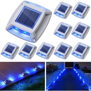 Solar Driveway Lights Outdoor 10 Pack, IP68 LED Solar Powered Waterproof Driveway Marker Deck Dock Lights for Dock Step Pathway Walkway Sidewalk Garden Yard Stair Marine (Blue)