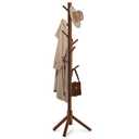 Freyawin Solid Wooden Coat Rack Freestanding, New Zealand Pine Coat Tree with 8 Hooks & 3 Adjustable Sizes for Coats, Hats, Handbags and Scarves, Space Saving for Entryway/Office/Bedroom (Brown)