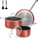 M MELENTA Pots and Pans Set Non Stick, 7 Piece Ceramic Cookware Set, Non Toxic Kitchen Induction Cookware Sets, Pots and Pans Cooking Set with Oven Safe Handle, 100% PFOA Free, Copper