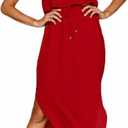 Women's Adjustable Strappy Split Summer Beach Casual Midi Dress (Red)
